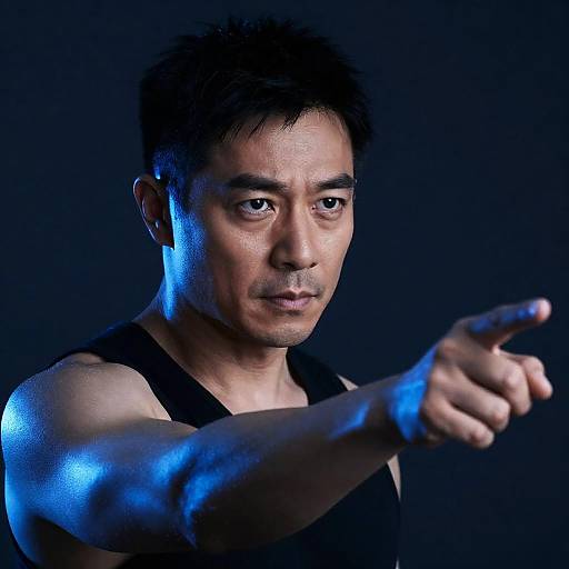 Intense Asian Man with Blue Aura