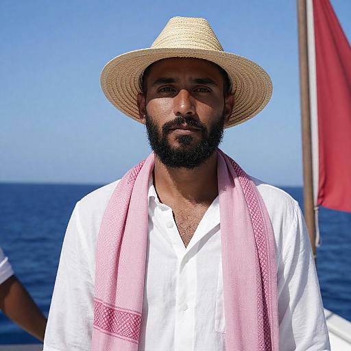 Bearded Man on a Boat with Scarf