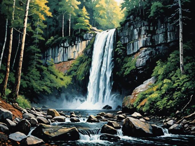 Charming Waterfall Scene in Forest
