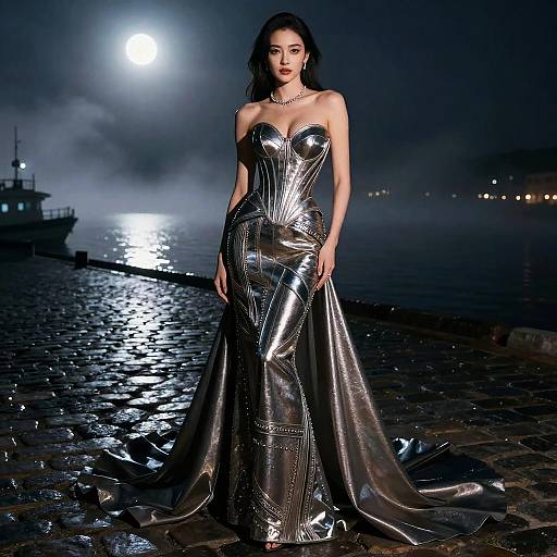 Moonlit Metallic Architectural Couture Portrait