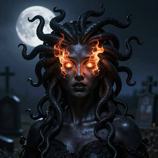 Ethereal Black Medusa with Flaming Eyes