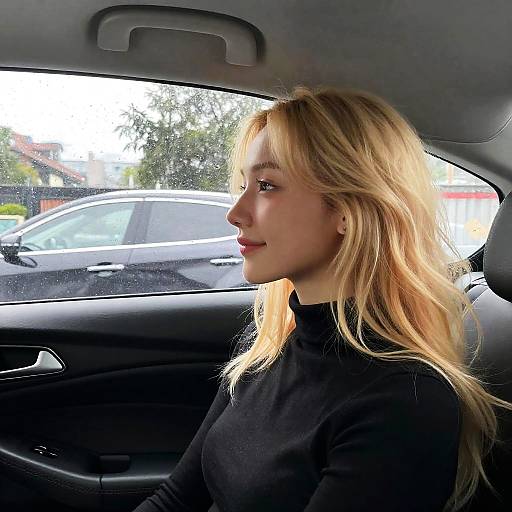 Young Blonde Woman Sitting in Car Profile