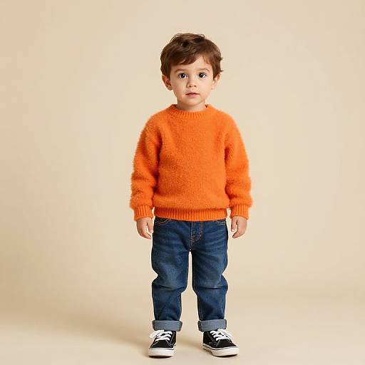 Portrait of Curious Boy in Orange Sweater