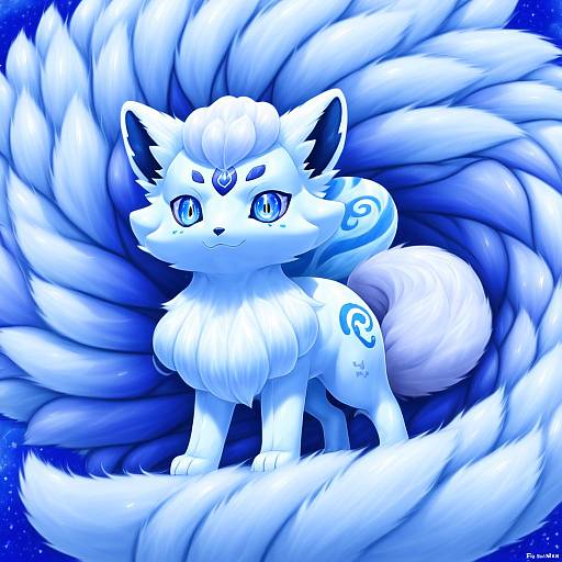 Illustration of Alolan vulpix, pokemon in the style of Oshiki hitoshi