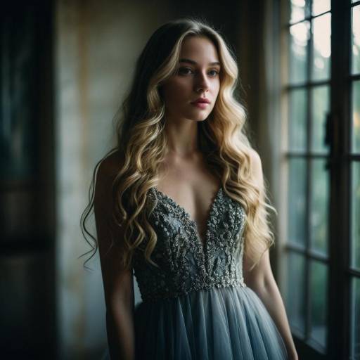 Young Woman in Ethereal Gown by Window