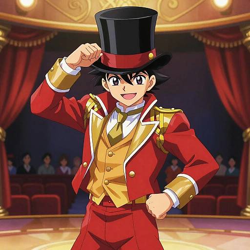 Anime Performer in Red and Gold Costume on Stage