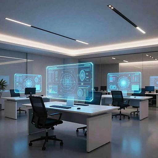 Futuristic Workspace with Holographic Screens