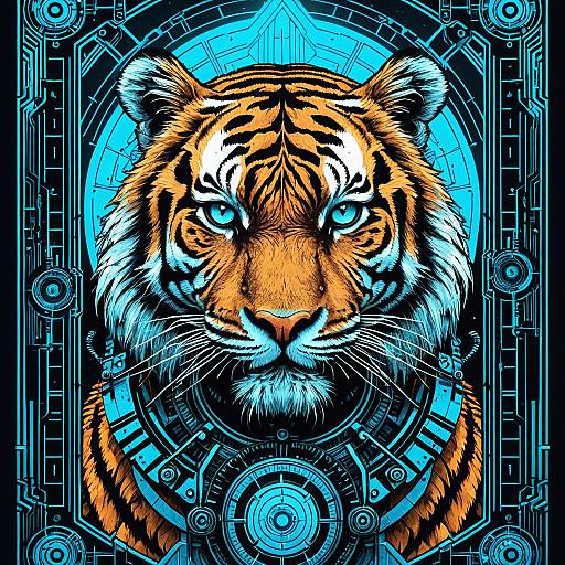 Cyberpunk Tiger Tarot Card Design