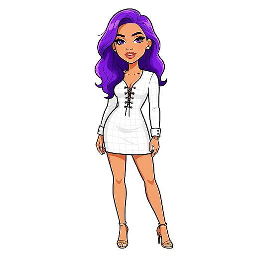 Chic Woman in White Grid Dress