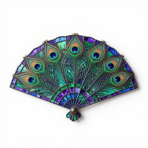 Vibrant Stained Glass Peacock Feather Fan