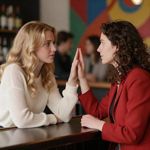 Two Women Touching Hands at Bar