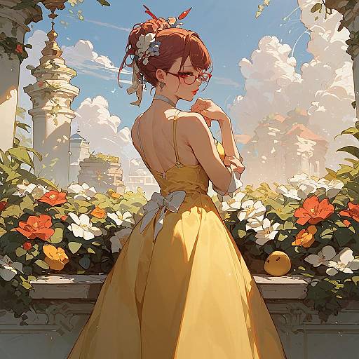 Anime Girl in Sunset Garden