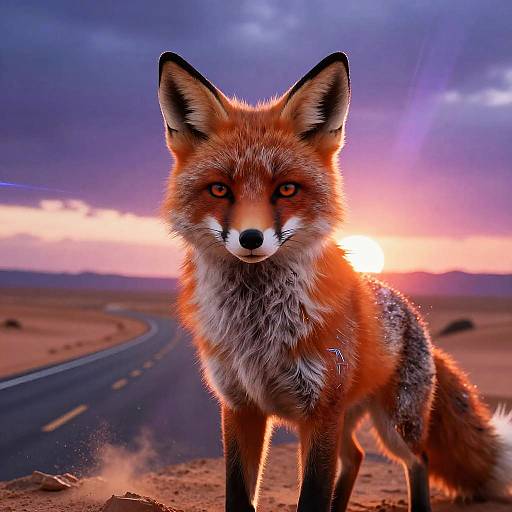 Synthwave Fox on Neon Desert Highway