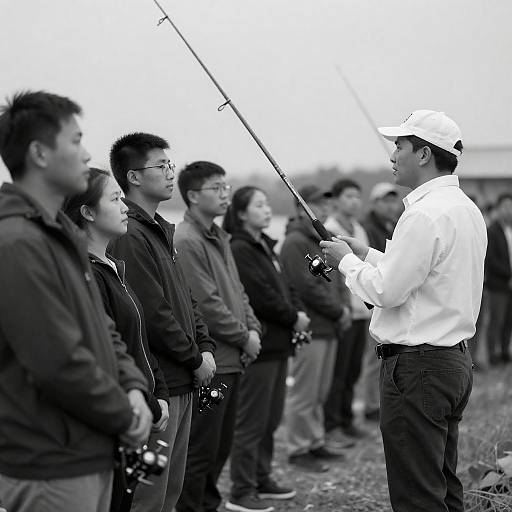 Vintage Black and White Fishing Audience