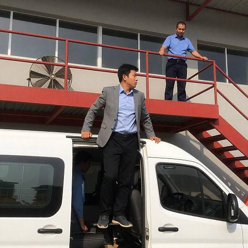 Industrial Scene with Two Men and Van