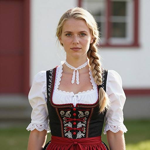 Young Woman in Traditional German Dirndl Dress