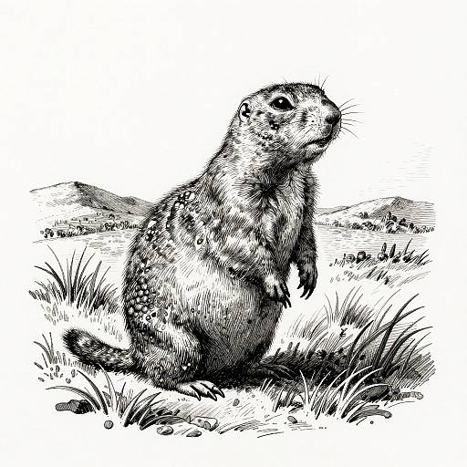 Monochrome Prairie Dog Metal Engraving