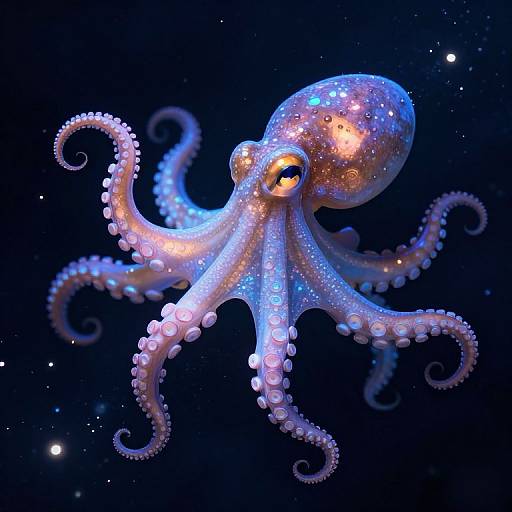 Radiant Octopus in Cosmic Glow