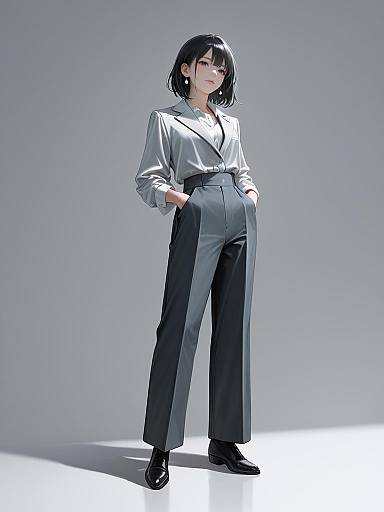 Professional Woman in Gray Herringbone Suit