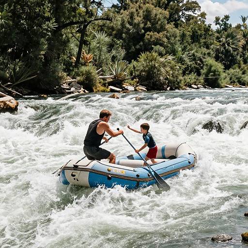 Father and Son Rafting Struggle
