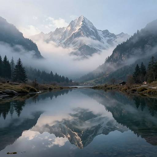 Misty Mountain Reflection Serenity