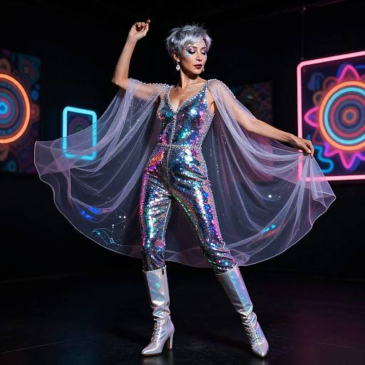 Mystical Neon Dance with Silver Pixie