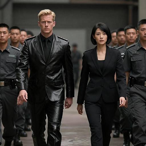 Armored Leaders in Dim Industrial Environment