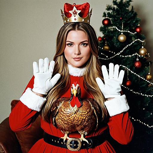Woman in Christmas Turkey Costume with Crown
