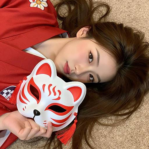 Serene Asian Woman with Fox Mask