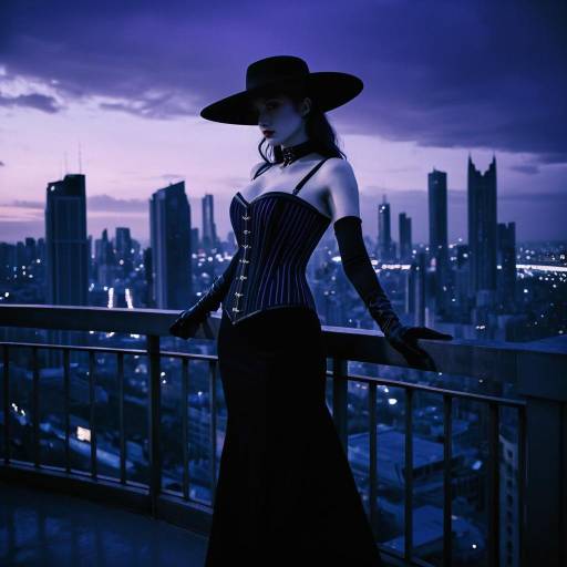 Gothic Noir Woman on Balcony at Dusk