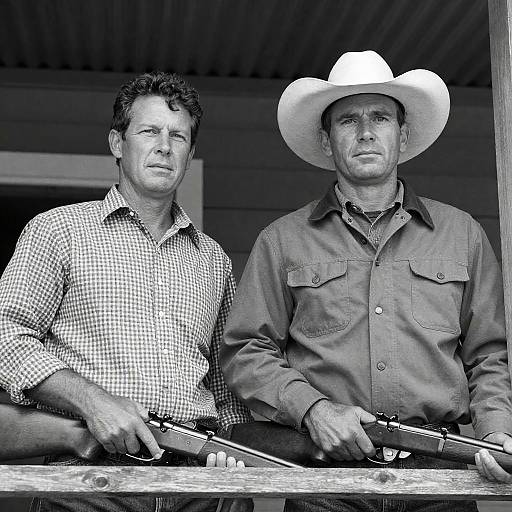 Intense Portrait of Two Men with Rifles