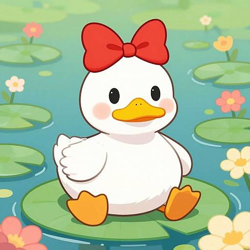 Cheerful Cartoon Duck Girl on Lily Pad