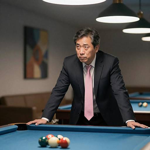 Contemplative Man in Modern Pool Hall