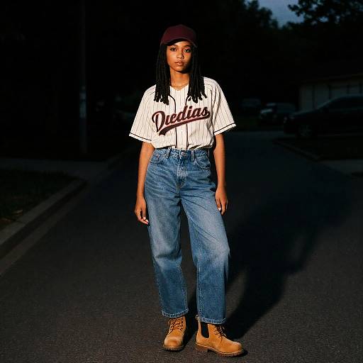 Stocky Young Woman in Baseball Jersey