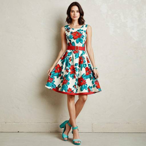 Chic Ivory Floral Dress with Turquoise Sandals