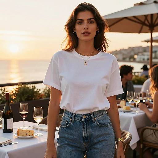 Chic Woman at Sunset Wine Tasting