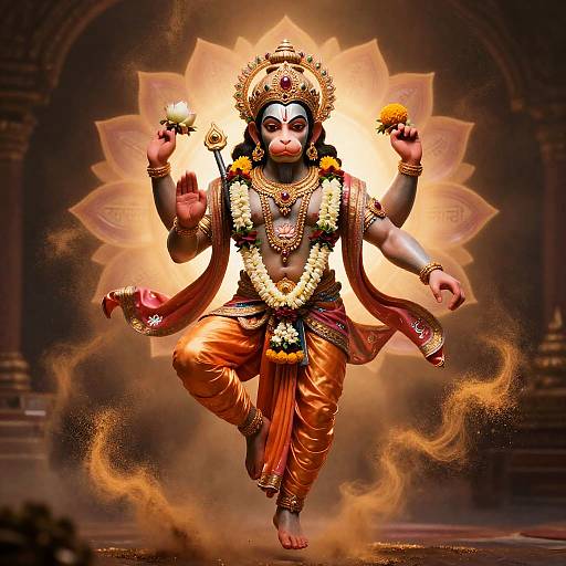 Hanuman Leaping with Lotus Aura