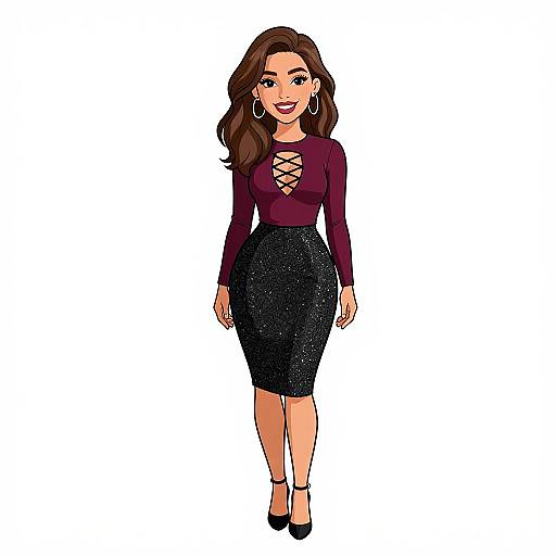 Elegant Woman in Stylish Burgundy and Black