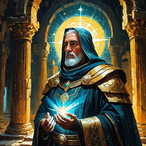 Aasimar Cleric with Celestial Light in Ancient Temple