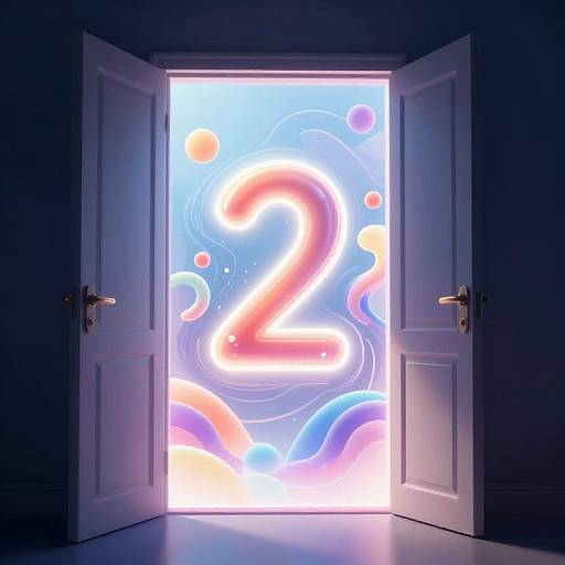 Photograph of a brightly illuminated door frame with neon number 