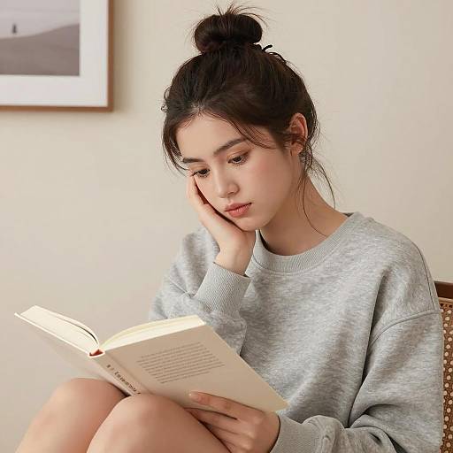 Relaxed Young Woman Reading at Home