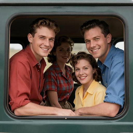 Vintage Truck Photo with Smiling Friends