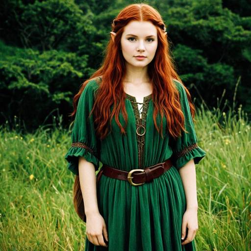 Woman in Hobbit-Inspired Green Dress Costume