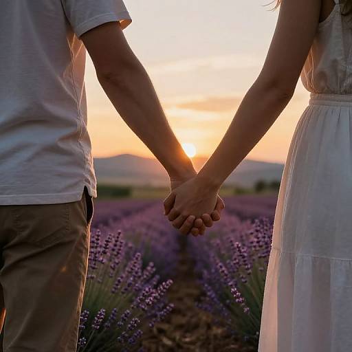 Sunset Handholding in Lavender Fields