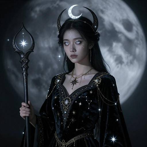 Shadowbound Lunar Priestess with Silver Pupils