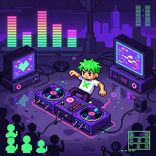 Pixel Art Neon Punk Breakdancer