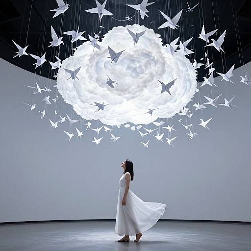 Ethereal Woman with Origami Bird Sculpture