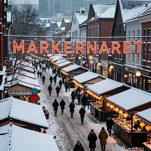 Neon-Lit Snowy Marketplace Scene