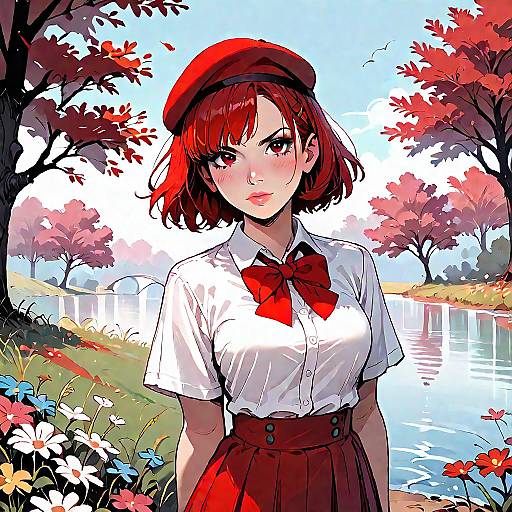 Angry Red-Haired Girl in Field
