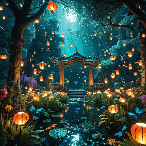 Mythical Garden with Glowing Lanterns